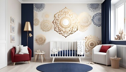 Golden pattern poster in bright scandinavian baby room