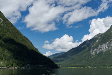 View of Hallstatt and Hallstätter See from boat