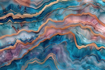 Obraz premium Abstract wavy lines with gradient blue and copper colors.