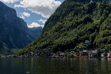 View of Hallstatt and Hallst&auml;tter See from boat