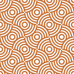 Seamless strict geometric pattern in form of circles of different diameters of brown color. Vector illustration for design of fabric or packaging paper.