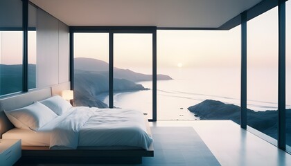 Modern and elegant bedroom in panoramic view