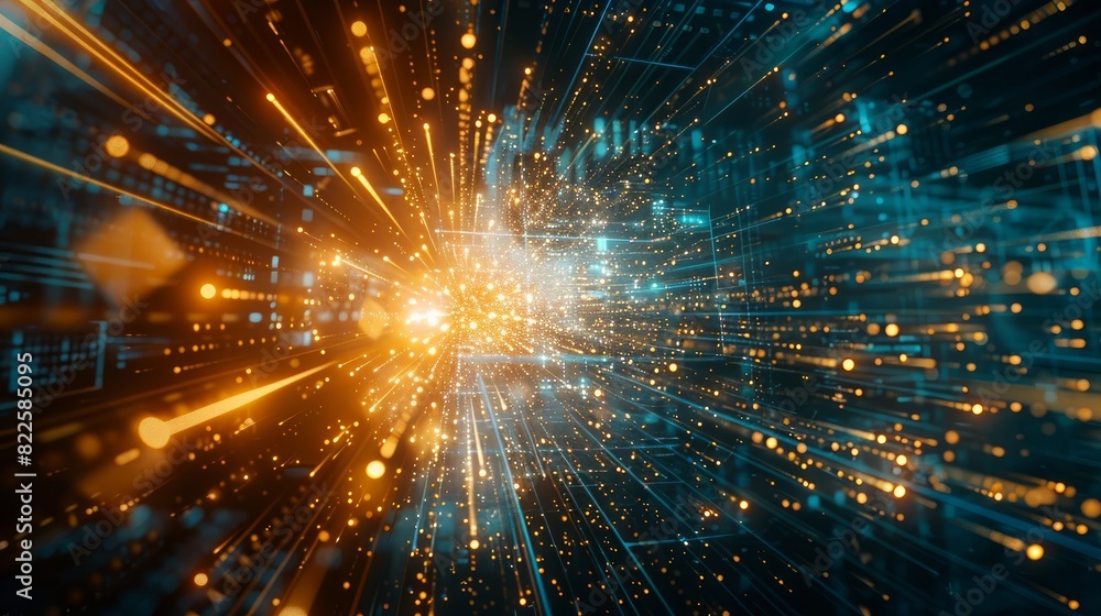 Aufkleber a sci-fi themed graphic background with a digital light explosion representing advanced ai technolog