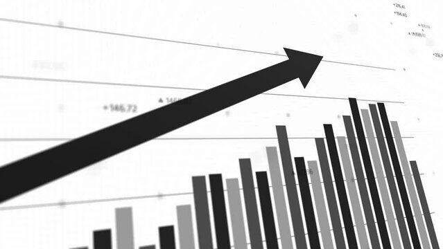 Dynamic Black and White Animation Illustrating Market Fluctuations with Detailed Bars and Lines Signifying Economic Trends
