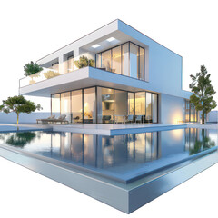 Modern house with pool isolated on white created with Generative AI
