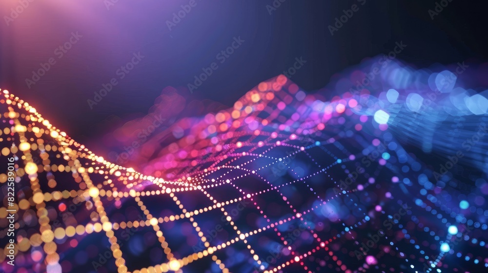 Poster a technological background depicting the flow of digital data transmission.