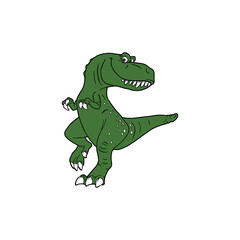 Dinosaur in child style on white background, angry, toothy, predatory.
