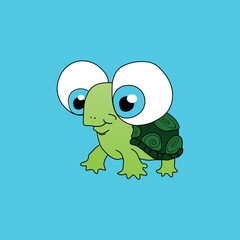 Turtle in children's style, cheerful, cute, positive.