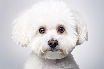 Obraz premium Bichon Frize in studio setting against white backdrop, showcasing their playful and charming personalities in professional photoshoot.