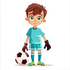 vector character boy soccer player with a ball on a white background .Generative AI