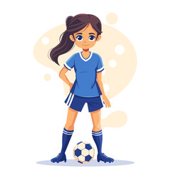 vector character girl soccer player with a ball on a white background .Generative AI