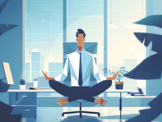 Obraz premium Ayurnamat Illustrate a serene business leader who remains calm amidst a chaotic office environment