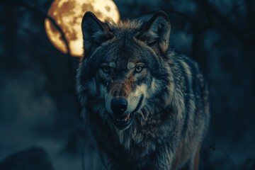 Rabid wolf under the full moon