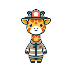 cute giraffe firefighter icon character cartoon