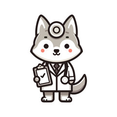 cute wolf doctor icon character cartoon