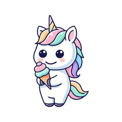 Fototapeta premium cute unicorn eating ice cream icon character cartoon
