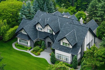 Aerial House. New Roof on Beautiful Property with Asphalt Shingle Architecture