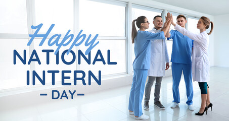 Team of doctors giving high five in clinic