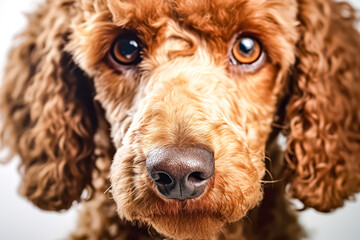 Fototapeta premium poodle in studio setting against white backdrop, showcasing their playful and charming personalities in professional photoshoot.