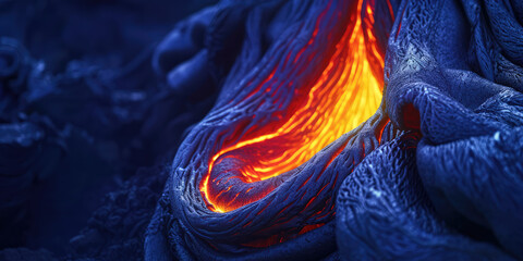 Red hot boiling lava flows out of a petrified volcano - Powered by Adobe