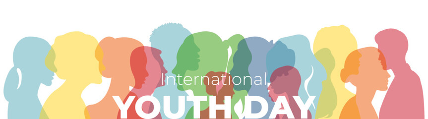 International Youth Day.Vector illustration with silhouettes of young people.