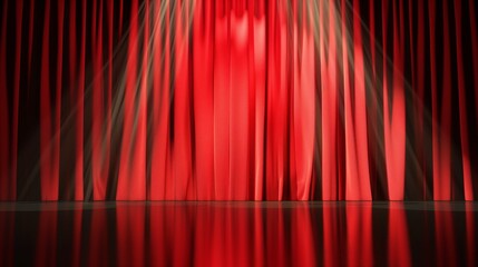 Background for stage performances. Vector illustration of a red theater curtain with spotlight. Ideal for theater, events, and presentations.