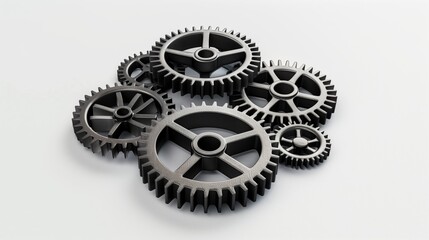 Industrial background. 3D render of gears and cogs on a white background. Metallic, mechanical. Perfect for 