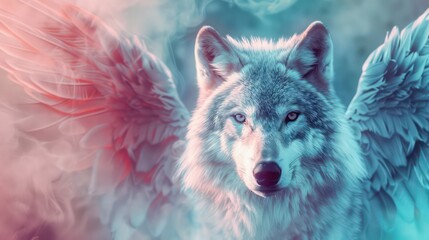 Wolf with wings animal abstract wallpaper in pastel colors