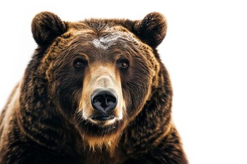 Fototapeta premium Mystic portrait of Kodiak Bear in studio, copy space on right side, Anger, Menacing, Headshot, Close-up View Isolated on white background