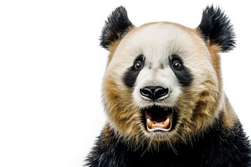 Mystic portrait of Giant Panda in studio, copy space on right side, Anger, Menacing, Headshot,...