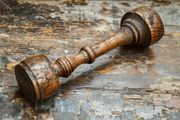 Wooden hammer on table