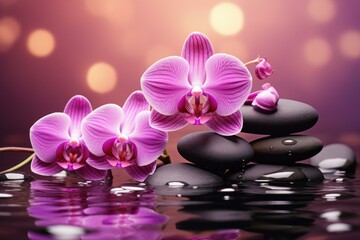 Soothing Spa orchids stones. Flower nature. Generate Ai