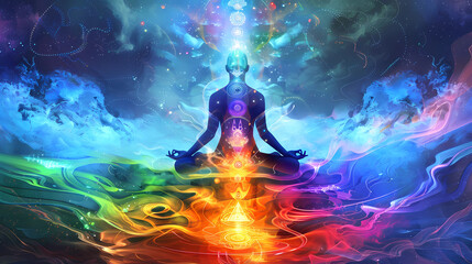 Obraz premium Life Force Energy, concept of chakras and cosmic energies, Spirituality and Expanded Awareness, Consciousness 