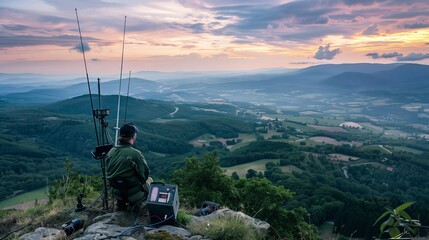 A serene mountaintop ham radio station with breathtaking views, adding joy to each high-vantage contact.