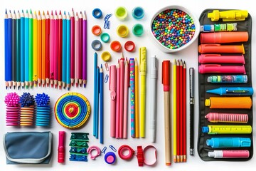 Obraz premium Close up of various colored pencils and pens