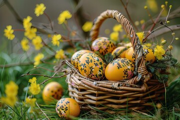 Yellow eggs basket grass