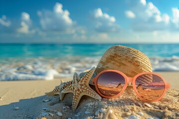 Hat sunglasses beach ocean background