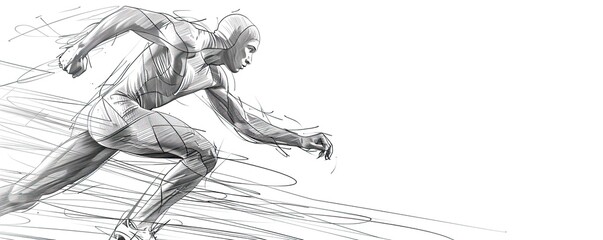 Fototapeta premium A detailed line art illustration of a running athlete. 