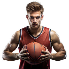 Serious Basketball Player Holding Ball Transparent Background