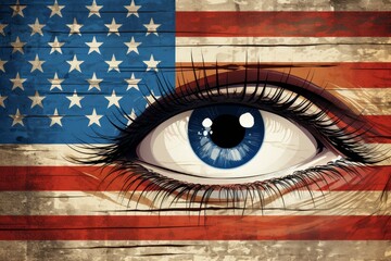 Persons eye combined with an image of the USA flag, artistic close-up depiction of Independence Day