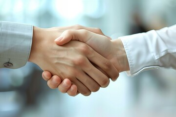 Two people shaking hands in a room