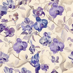 Purple Orchid Harmony - Elegant Floral Design【300 DPI/ 12 x 12 inches】
