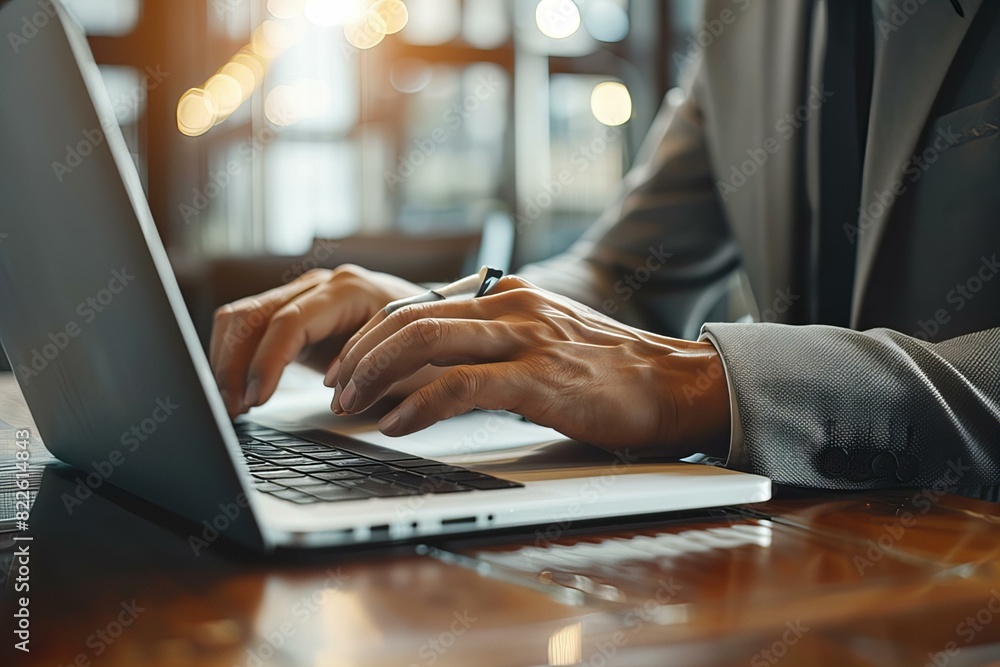 Canvas Prints Person typing on laptop on wooden table