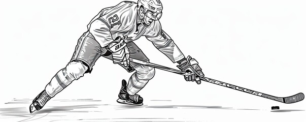 A dynamic illustration of an ice hockey player in action.