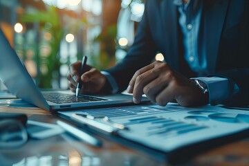 Person using laptop and writing on paper