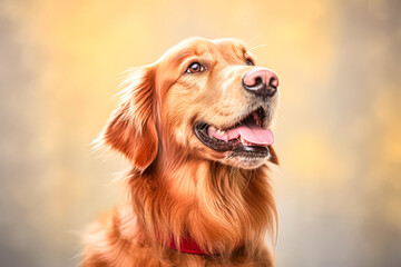 golden retriever in studio setting against white backdrop, showcasing their playful and charming...