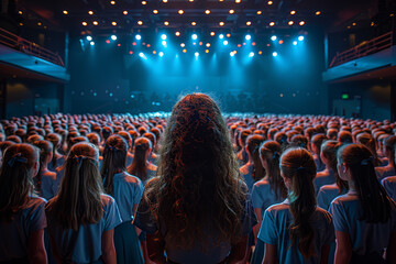 A school-wide talent show featuring performances ranging from musical acts to dramatic skits, showcasing the diverse talents of the student body.  Generative Ai.