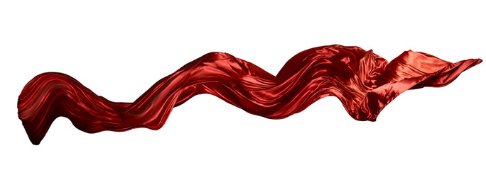 Smooth, elegant, pure red silk luxury fabric, blowing in the wind, swirling isolated against a white background.