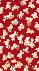 red background, movie, popcorn pattern. 