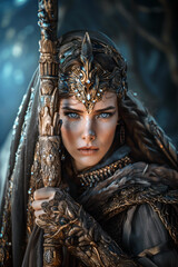 Warrior princess woman holding a stick, Generative AI